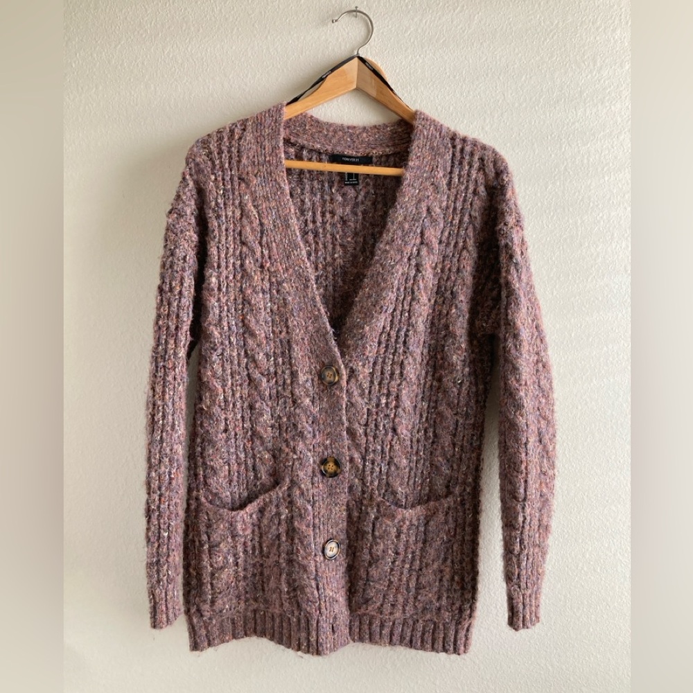 Forever 21 Dusty Rose Knit Cardigan Size S Button Front Pockets - Picture 1 of 5